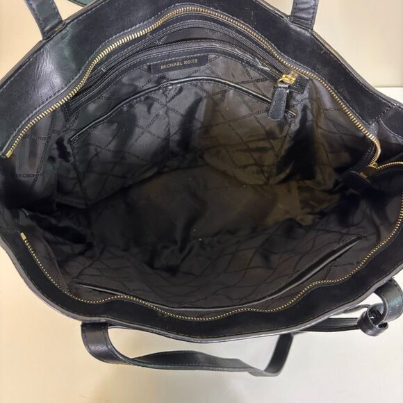 Michael Kors Black Leather Large Shoulder Tote Bag Purse - Picture 7 of 9